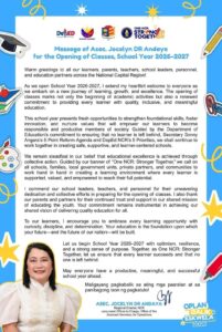 Message of Asec. Joselyn DR Andaya for the Opening of Classes, School Year 2026-2027